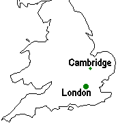 Map of England showing Cambridge